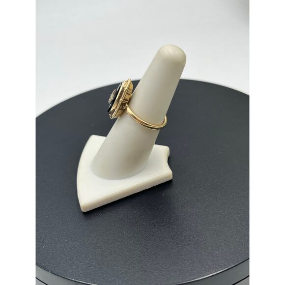 Vintage Designer Art Deco 10k Yellow Gold 3.5 grams Marquise Black Onyx Ring 6.5 - Picture 4 of 9